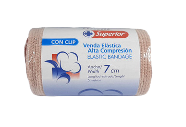 Elastic Bandage, 7 CM Wide, 5 Meters, with Clip -  Venda Elástica, 7 CM de ancho, 5 metros, con clip