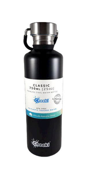 Water Bottle, Classic, Black, 750ml - Botella de Agua, Clásica, Negra, 750ml