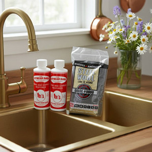 Brass and Copper Cleaner  2 bottles & #0000 steel wool. NON TOXIC, Odor Free, No Paste Mess. Dissolve tarnish and Rinse it away.