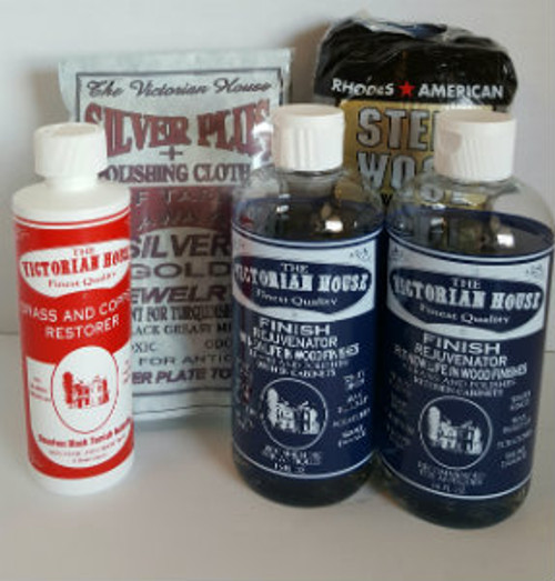SUPER Sampler 5--2 finish rejuvenator for your wood, the brass and copper cleaner and silver plus and a 12 pack of the #0000 steel wool applicators. 