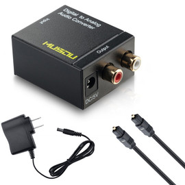 Digital Optical Coax to Analog RCA Audio Converter Adapter with Fiber Cable