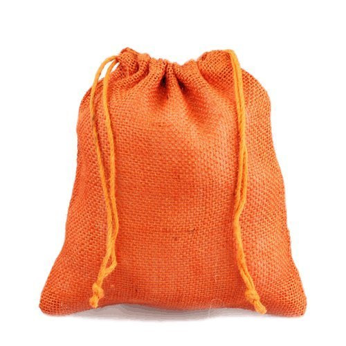 12" x 14" Burlap Jute Favor Party Gift Bags with Drawstring (Pack of 10) - Orange