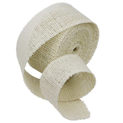 2 Inch Burlap Jute Ribbon for Party Decorations, Rustic Wedding Decor, Craft Projects - Off White