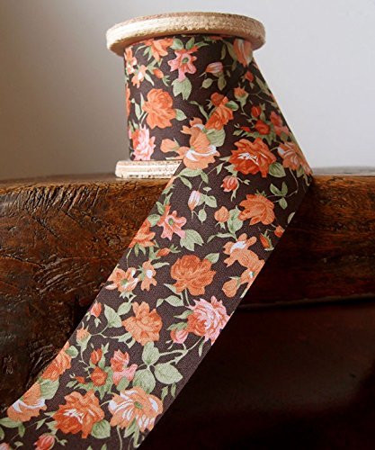 2" Wide x 10 Yards Polyester Long Floral Print Ribbon - Brown