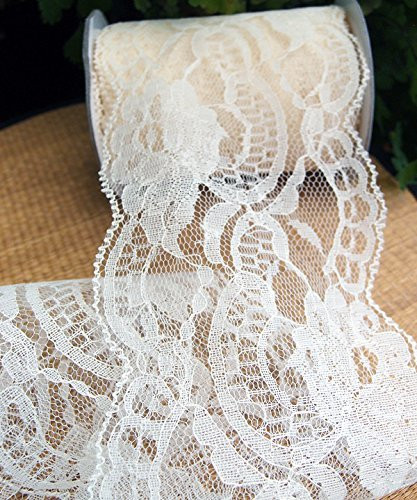 4" wide x 10 yards Ivory Floral Pattern Crochet Lace Ribbon for Decorating, Floral Designing and Crafts