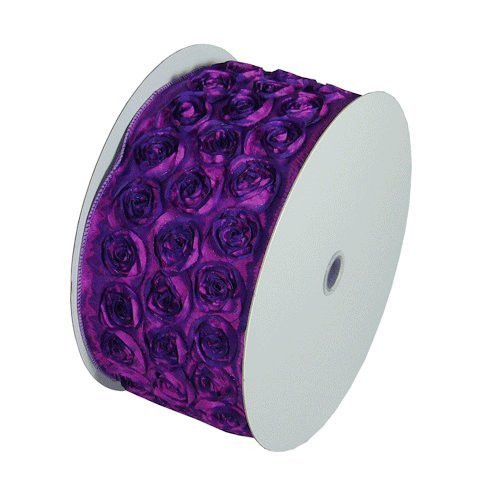 4" Wide x 10 Yards Rose Petal Rosette Ribbon with Wire Edge - Purple