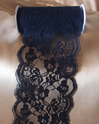 5.5" wide x 10 yards Black Floral Pattern Lace Ribbon for Decorating, Floral Designing and Crafts