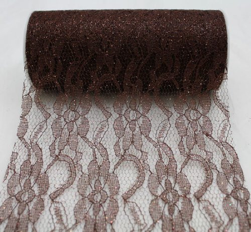6" wide x 10 Yards Sparkle Floral Pattern Lace Fabric for Decorating, Floral Designing and Crafts (Brown)