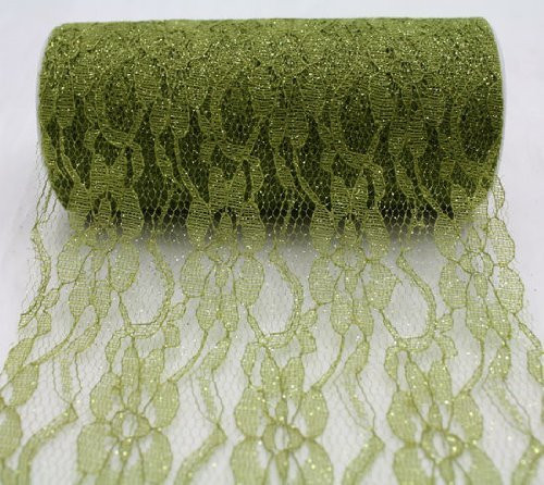 6" wide x 10 Yards Sparkle Floral Pattern Lace Fabric for Decorating, Floral Designing and Crafts (Olive)