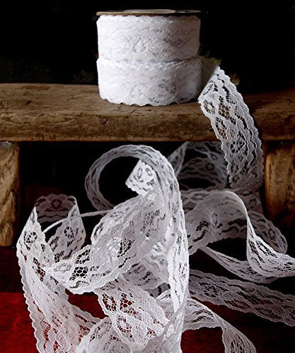 AK-Trading 1" wide x 25 yards White Floral Pattern Lace Ribbon for Decorating, Floral Designing and Crafts