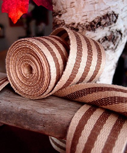 AK-Trading 1.5" inches x 10 Yards Brown Striped Faux Burlap Ribbon for Decoration, Gift Wrapping & Crafting (Brown Stripe)