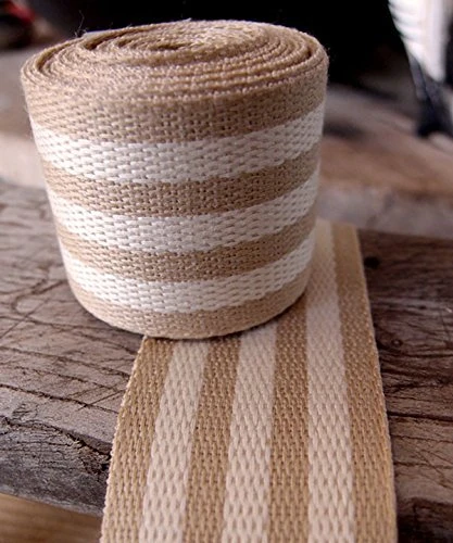 AK-Trading 1.5" inches x 10 Yards Ivory Striped Faux Burlap Ribbon for Decoration, Gift Wrapping & Crafting (Ivory Stripe)