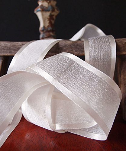 AK-Trading 1.5" x 25 Yards Faux Linen Ribbon with Satin Edge - Select From 3 Sizes and 14 Colors (Ivory)