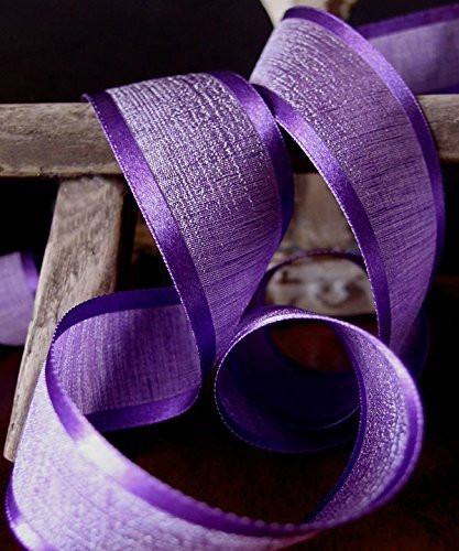 AK-Trading 1.5" x 25 Yards Faux Linen Ribbon with Satin Edge - Select From 3 Sizes and 14 Colors (Purple)