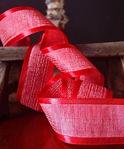 AK-Trading 1.5" x 25 Yards Faux Linen Ribbon with Satin Edge - Select From 3 Sizes and 14 Colors (Red)