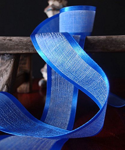 AK-Trading 1.5" x 25 Yards Faux Linen Ribbon with Satin Edge - Select From 3 Sizes and 14 Colors (Royal Blue)