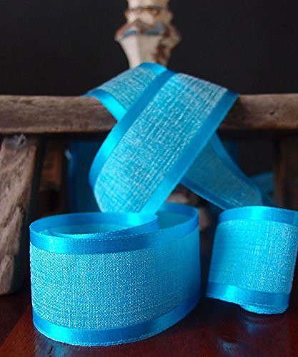 AK-Trading 1.5" x 25 Yards Faux Linen Ribbon with Satin Edge - Select From 3 Sizes and 14 Colors (Turquoise)