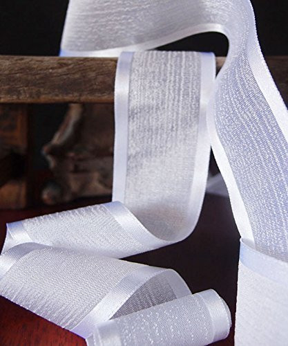 AK-Trading 1.5" x 25 Yards Faux Linen Ribbon with Satin Edge - Select From 3 Sizes and 14 Colors (White)