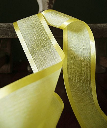 AK-Trading 1.5" x 25 Yards Faux Linen Ribbon with Satin Edge - Select From 3 Sizes and 14 Colors (Yellow)