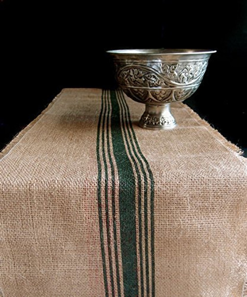 AK-Trading 12.5" Inches X 108 Inches Burlap Table Runner with Stripes (Green)