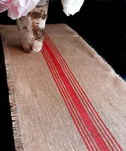 AK-Trading 12.5" Inches X 108 Inches Burlap Table Runner with Stripes (Red)