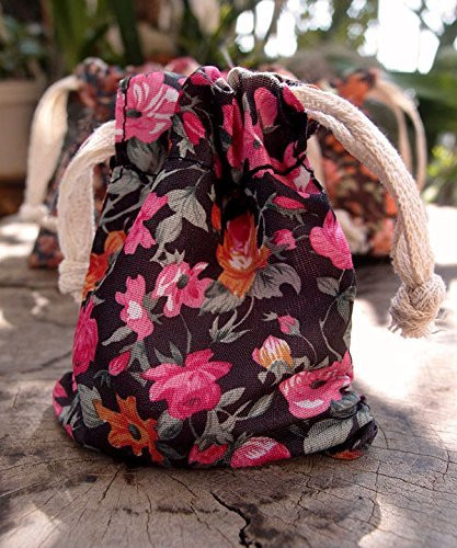 AK-Trading 3" x 4" Vintage Floral Favor Bags for Gifts, Decoration & Favors - Pack of 12 (Black with Pink Roses)