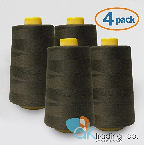 4-Pack All Purpose Sewing Thread Cones - High Tensile Polyester Spools (6000 Yards Each) - BROWN