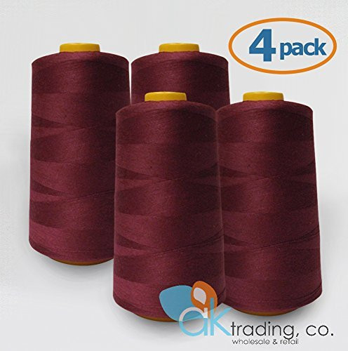 4-Pack All Purpose Sewing Thread Cones - High Tensile Polyester Spools (6000 Yards Each) - BURGUNDY