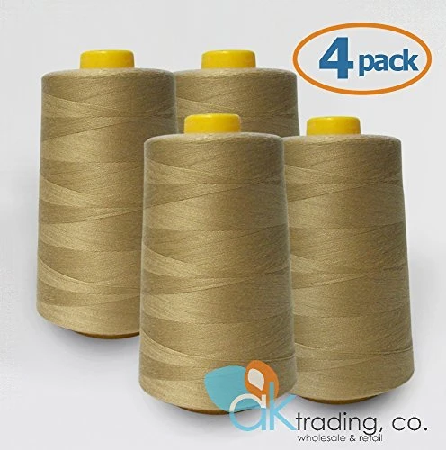 4-Pack All Purpose Sewing Thread Cones - High Tensile Polyester Spools (6000 Yards Each) - CAMEL