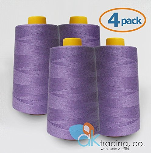 4-Pack All Purpose Sewing Thread Cones - High Tensile Polyester Spools (6000 Yards Each) - LAVENDAR
