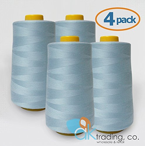 4-Pack All Purpose Sewing Thread Cones - High Tensile Polyester Spools (6000 Yards Each) - LIGHT BLUE