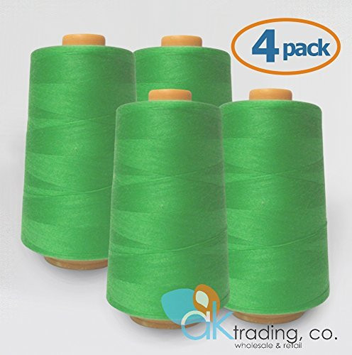 4-Pack All Purpose Sewing Thread Cones - High Tensile Polyester Spools (6000 Yards Each) - LIME GREEN