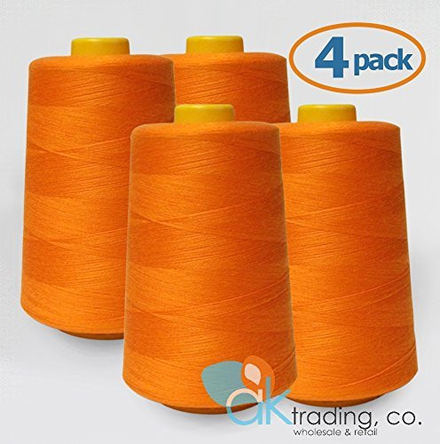 4-Pack All Purpose Sewing Thread Cones - High Tensile Polyester Spools (6000 Yards Each) - ORANGE