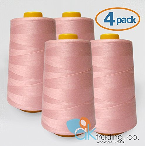 4-Pack All Purpose Sewing Thread Cones - High Tensile Polyester Spools (6000 Yards Each) - PINK