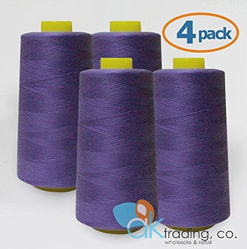 4-Pack All Purpose Sewing Thread Cones - High Tensile Polyester Spools (6000 Yards Each) - PURPLE