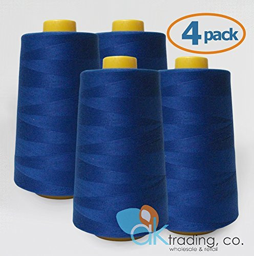 4-Pack All Purpose Sewing Thread Cones - High Tensile Polyester Spools (6000 Yards Each) - ROYAL BLUE
