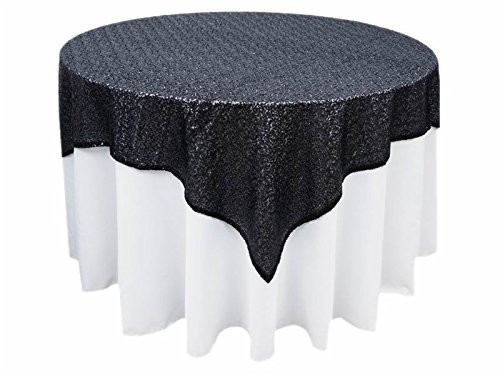 AK-Trading 72"x72" Grand Duchess Beaded Sequin Table Cover or Overlay (Black)