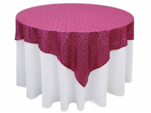 AK-Trading 72"x72" Grand Duchess Beaded Sequin Table Cover or Overlay (Fuchsia)