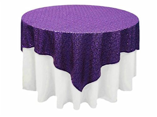 AK-Trading 72"x72" Grand Duchess Beaded Sequin Table Cover or Overlay (Purple)