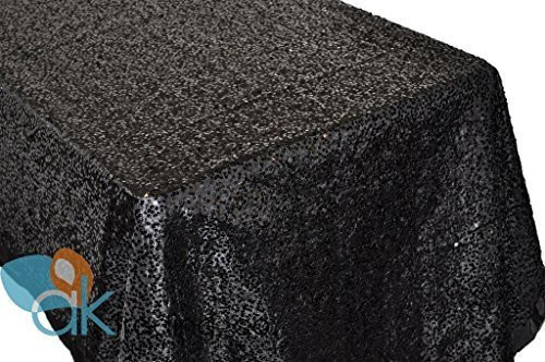 AK-Trading BLACK Sequin Rectangular Tablecloth, Rain Drops Sequin Taffeta Fabric Sequin Table Cover- BLACK