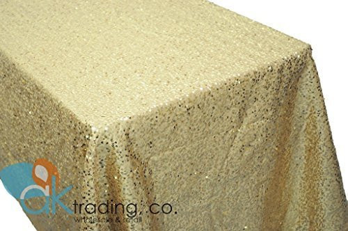 AK-Trading GOLD Sequin Rectangular Tablecloth, Rain Drops Sequin Taffeta Fabric Sequin Table Cover- GOLD