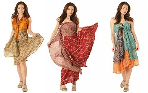 AK-Trading Indian Reversible Vintage Silk Sari Magic Wrap Skirts - Lot of 12 Pcs. (Small - 24 Inches Long)