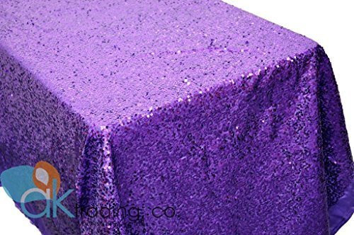 AK-Trading PURPLE Sequin Rectangular Tablecloth, Rain Drops Sequin Taffeta Fabric Sequin Table Cover- PURPLE