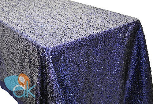 AK-Trading ROYAL BLUE Sequin Rectangular Tablecloth, Rain Drops Sequin Taffeta Fabric Sequin Table Cover- ROYAL BLUE