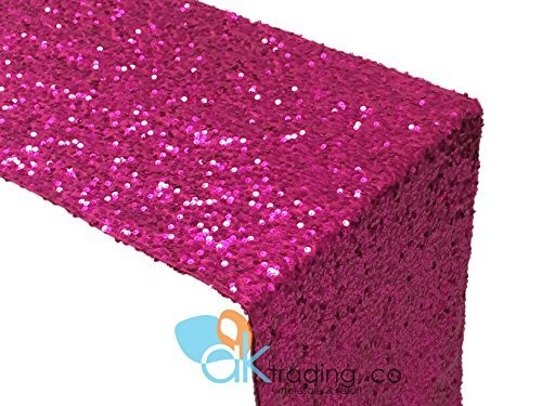 AK-Trading Sequin Runner, 12x60 Inch Rain Drops Sequin Taffeta Fabric Sequin Runner (Fuchsia)