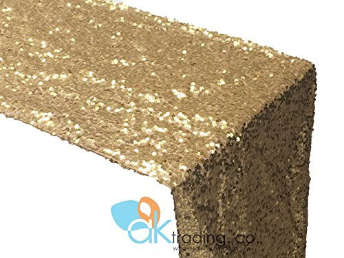 AK-Trading Sequin Runner, 12x60 Inch Rain Drops Sequin Taffeta Fabric Sequin Runner (Gold)