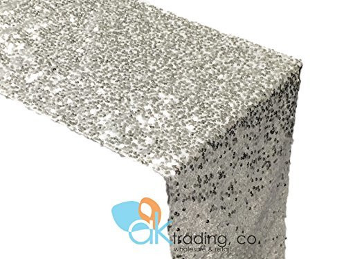 AK-Trading Sequin Runner, 12x60 Inch Rain Drops Sequin Taffeta Fabric Sequin Runner (Silver)