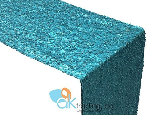 AK-Trading Sequin Runner, 12x60 Inch Rain Drops Sequin Taffeta Fabric Sequin Runner (Turquoise)