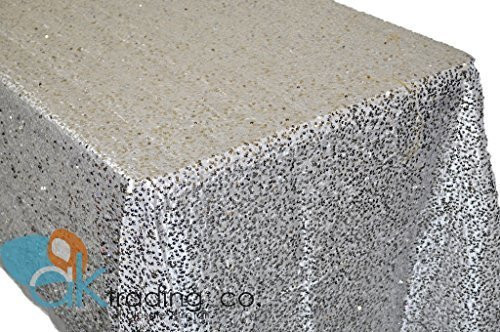 AK-Trading SILVER Sequin Rectangular Tablecloth, Rain Drops Sequin Taffeta Fabric Sequin Table Cover- SILVER