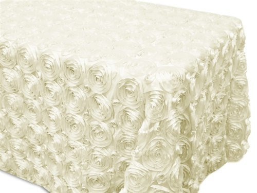 AK-Trading Tablecloth 54 x 120-Inch Rectangular Rose Grandiose Rosette Tablecloth Tablecover (Ivory)